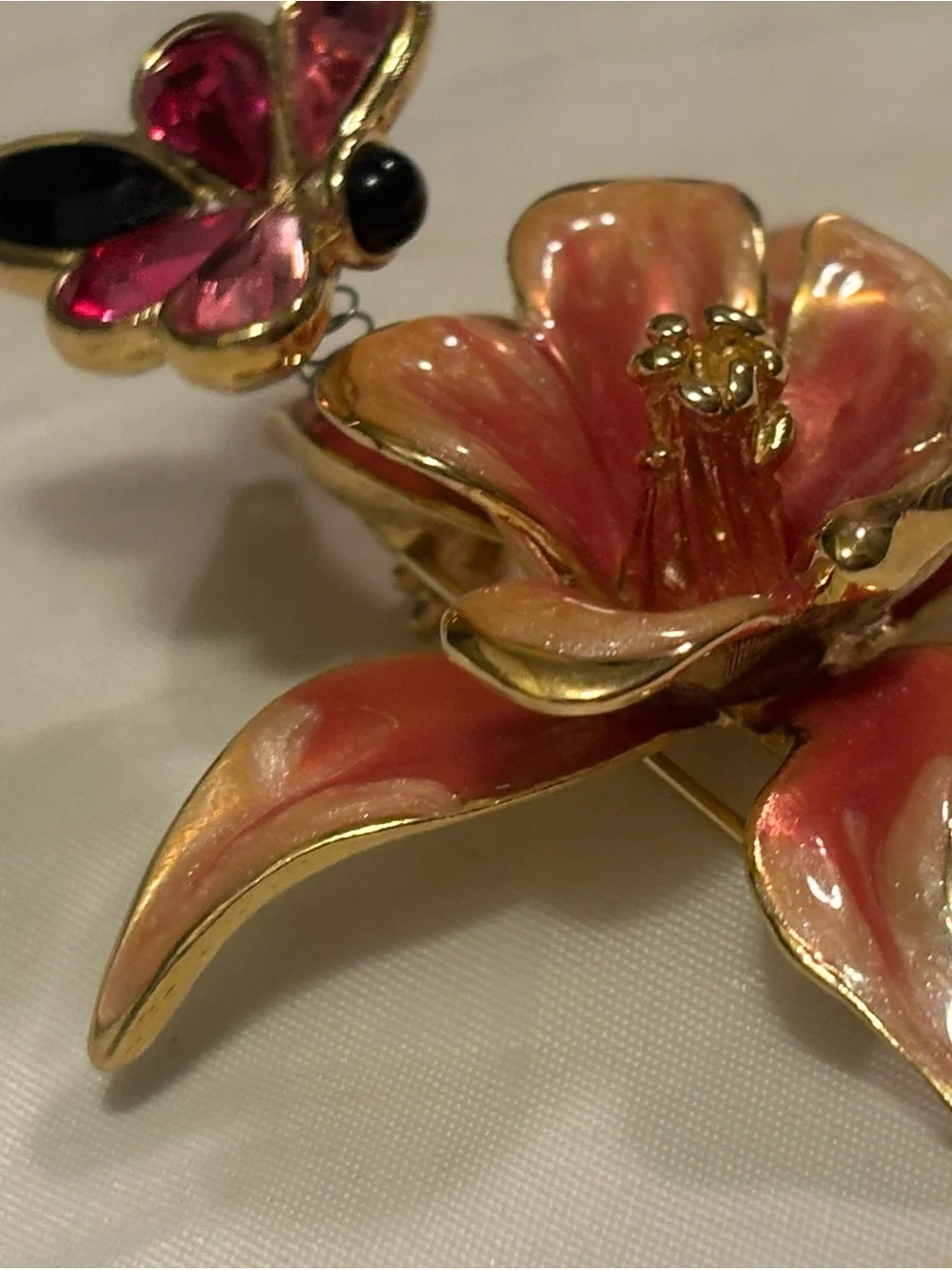 Bob Mackie Gold Plated Enamel Floral Brooch with Bee with Gems